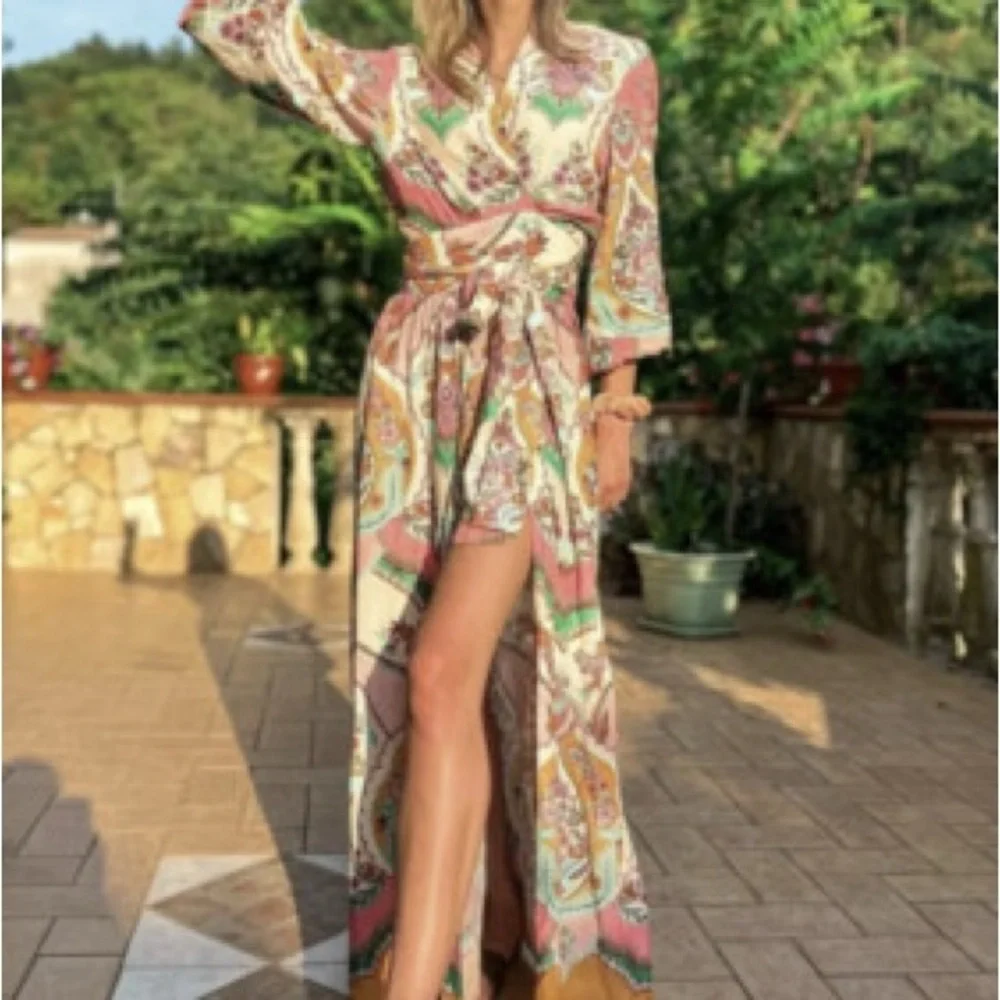 ZARA MIDI WRAP Moroccan FLORAL PRINT DRESS Hot Pink Scarf influencer blogger